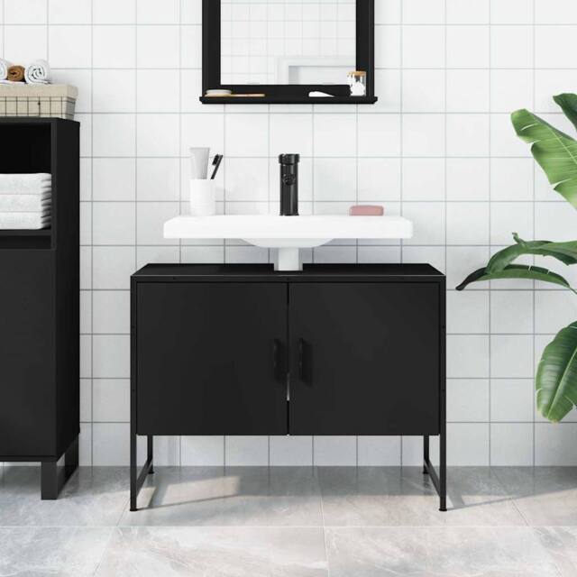 Berkfield Home Sturdy Bathroom Sink Cabinet Black 80x33x60 cm Engineered Wood - Size: 80 x 33 x 60 cm - image 1