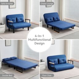MCC Direct 4 in 1 Folding Double Sofa Bed Convertible Lounge Sleeper Chair with Adjustable Backrest & Large Cushion Grey in Blue - thumbnail 2