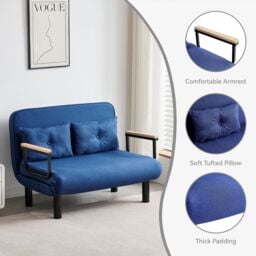 MCC Direct 4 in 1 Folding Double Sofa Bed Convertible Lounge Sleeper Chair with Adjustable Backrest & Large Cushion Grey in Blue - thumbnail 3