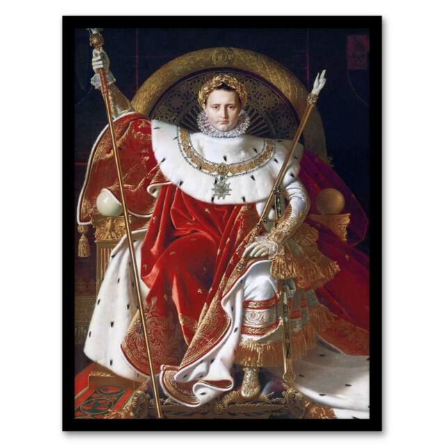 Artery8 J A D Ingres Napoleon I on His Imperial Throne Framed Wall Art Print in Red - Size: A4 - image 1