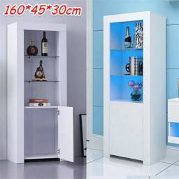 SPETLEK High Gloss White Tall Display Cabinet with LED Lights Storage - thumbnail 2