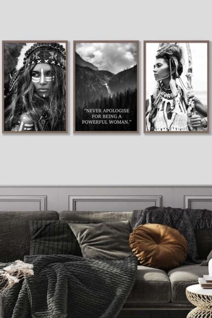 ARTZE Warrior Women Photo Art Quote Framed Wall Art - Large in Walnut - Size: W53 cm x H73 cm x D20mm - image 1