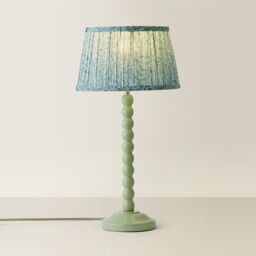 ValueLights Bobbin Bobble Table Lamp with Leaf Pleated Tapered Lamp Shade & Bulb in Pale Green - thumbnail 3