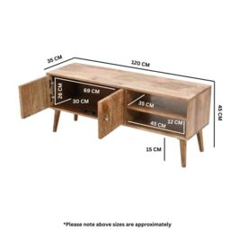 IH Design Ryley Light Mango Wood TV Stand with 2 Doors & 2 Shelves in Natural - thumbnail 6