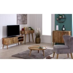 IH Design Ryley Light Mango Wood TV Stand with 2 Doors & 2 Shelves in Natural - thumbnail 4