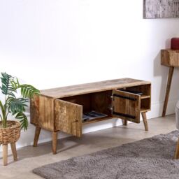 IH Design Ryley Light Mango Wood TV Stand with 2 Doors & 2 Shelves in Natural - thumbnail 5