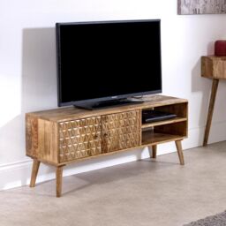 IH Design Ryley Light Mango Wood TV Stand with 2 Doors & 2 Shelves in Natural
