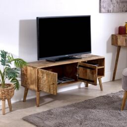 IH Design Ryley Light Mango Wood TV Stand with 2 Doors & 2 Shelves in Natural - thumbnail 2