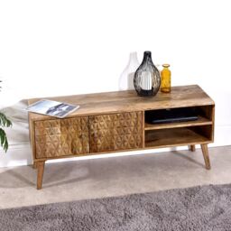 IH Design Ryley Light Mango Wood TV Stand with 2 Doors & 2 Shelves in Natural - thumbnail 3