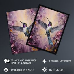 "Artery8 Hummingbird In An Abstract Lavender Flower Field Bright Oil Painting Extra Large XL Unframed Wall Art Poster Print - Size: W24"" x H32""" - thumbnail 2