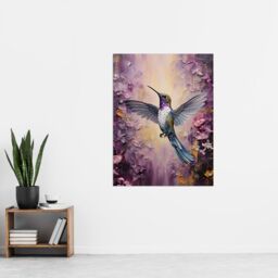 "Artery8 Hummingbird In An Abstract Lavender Flower Field Bright Oil Painting Extra Large XL Unframed Wall Art Poster Print - Size: W24"" x H32""" - thumbnail 4