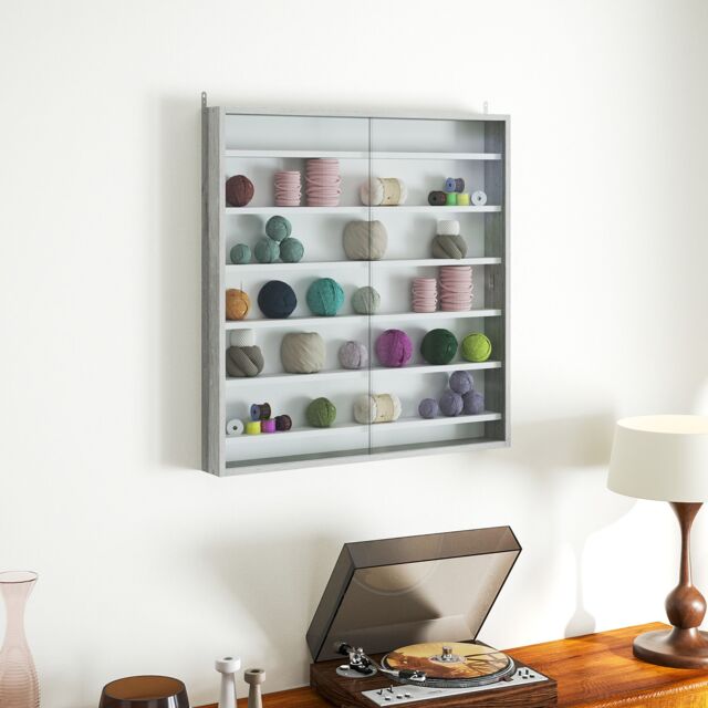 HOMCOM 7-Tier Wall Display Cabinet w/ Shelves Glass Doors in Grey - Size: Large - image 1