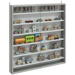 HOMCOM 7-Tier Wall Display Cabinet w/ Shelves Glass Doors in Grey - Size: Large - thumbnail 2