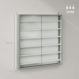 HOMCOM 7-Tier Wall Display Cabinet w/ Shelves Glass Doors in Grey - Size: Large - thumbnail 3