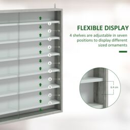 HOMCOM 7-Tier Wall Display Cabinet w/ Shelves Glass Doors in Grey - Size: Large - thumbnail 4