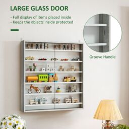 HOMCOM 7-Tier Wall Display Cabinet w/ Shelves Glass Doors in Grey - Size: Large - thumbnail 5
