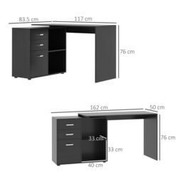 HOMCOM Computer Desk Table Workstation L Shape Drawer Shelf File Cabinet in Black - thumbnail 3