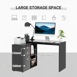 HOMCOM Computer Desk Table Workstation L Shape Drawer Shelf File Cabinet in Black - thumbnail 5