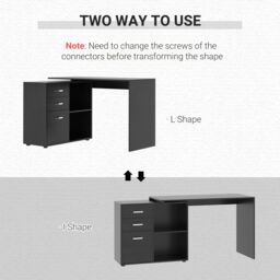 HOMCOM Computer Desk Table Workstation L Shape Drawer Shelf File Cabinet in Black - thumbnail 4