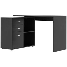 HOMCOM Computer Desk Table Workstation L Shape Drawer Shelf File Cabinet in Black - thumbnail 2