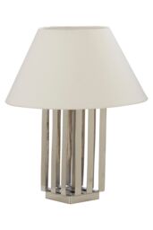 Orsina Brendan Textured Stainless Steel Table Lamp, White Fabric Empire Shade, Hammered Silver Finish Lighting - thumbnail 2