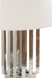 Orsina Brendan Textured Stainless Steel Table Lamp, White Fabric Empire Shade, Hammered Silver Finish Lighting - thumbnail 3