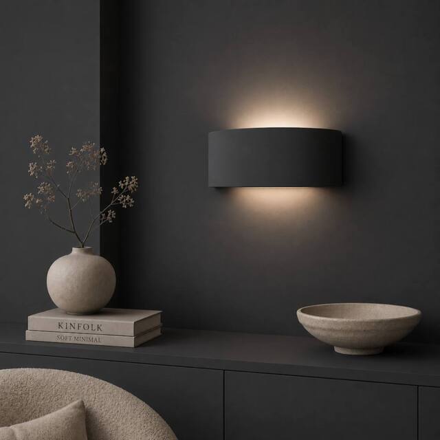 ValueLights Vincent Curved Ceramic Up/Down Flush Wall Sconce Light in Navy - image 1
