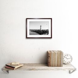 "Artery8 Wall Art Print Lighthouse Rocks Ocean BW Living Room Home Framed in Brown - Size: W7"" x H9""" - thumbnail 2