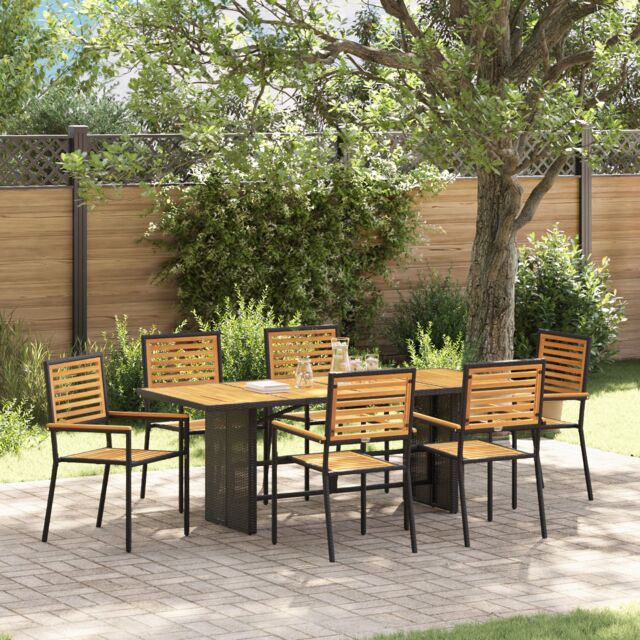 Berkfield Home 7 Piece Garden Dining Set Black Poly Rattan Acacia - image 1
