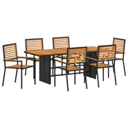 Berkfield Home 7 Piece Garden Dining Set Black Poly Rattan Acacia - thumbnail 2