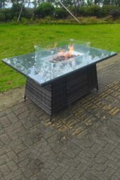 Fimous Rattan Fire Pit Table Dining Table Gas Heater Burner Patio in Dark Grey - thumbnail 4