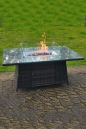 Fimous Rattan Fire Pit Table Dining Table Gas Heater Burner Patio in Dark Grey