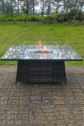 Fimous Rattan Fire Pit Table Dining Table Gas Heater Burner Patio in Dark Grey - thumbnail 3
