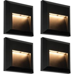 Loops 4 PACK Square IP65 Guide Light - Indirect 1.1W Warm White LED - Black ABS - thumbnail 1