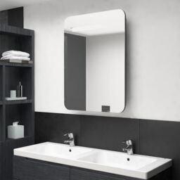 Berkfield Home LED Bathroom Mirror Cabinet Shining Grey 60x11x80 cm - Size: 60 x 11 x 80 cm - thumbnail 1