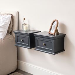 Melody Maison Pair Of Navy Black Wall Mounted Bedside Tables - Daventry Navy Black Range in Off-White - thumbnail 1