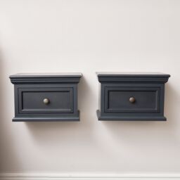 Melody Maison Pair Of Navy Black Wall Mounted Bedside Tables - Daventry Navy Black Range in Off-White - thumbnail 6