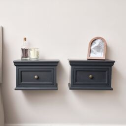 Melody Maison Pair Of Navy Black Wall Mounted Bedside Tables - Daventry Navy Black Range in Off-White - thumbnail 5