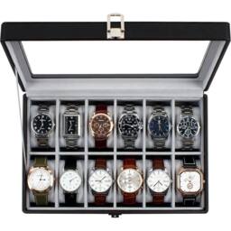 SPETLEK 12 Slot PU Leather Watch Box in Black - thumbnail 1