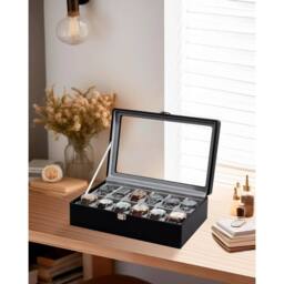 SPETLEK 12 Slot PU Leather Watch Box in Black - thumbnail 3