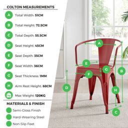 FurnitureboxUK Set of 2 Colton Industrial Steel Stackable Tolix Style Dining Chairs with Arms in White - thumbnail 3
