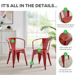 FurnitureboxUK Set of 2 Colton Industrial Steel Stackable Tolix Style Dining Chairs with Arms in White - thumbnail 2