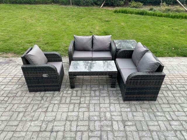 Fimous 5 Seater Garden Furniture set Rattan Outdoor Lounge Sofa Table Chair With Tempered Glass Table Dark Grey Mixed - image 1