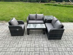 Fimous 5 Seater Garden Furniture set Rattan Outdoor Lounge Sofa Table Chair With Tempered Glass Table Dark Grey Mixed - thumbnail 1