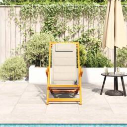 Berkfield Home Beautiful Folding Beach Chair with Armrests Cream Acacia Wood & T
