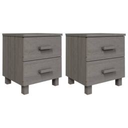 Berkfield Home Bedside Cabinets HAMAR 2 pcs Light Grey 40x35x44.5cm Solid Wood - Size: 40x35x44.5 cm - thumbnail 1