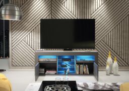 Mex Furniture LTD TV Unit with LED Lighting & Gloss Doors / 145cm in Dark Grey - thumbnail 6
