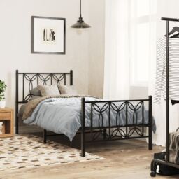 Berkfield Home Metal Bed Frame without Mattress with Footboard Black 75x190cm - Size: 75x190 cm - thumbnail 1
