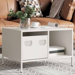 Berkfield Home Sturdy Coffee Table White 68.5x50x43.5 cm Cold-rolled Steel - thumbnail 4