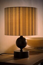 ValueLights Anthony Candlestick Table Lamp with Linen Stripe Lamp Shade & Bulb in Nude - thumbnail 2